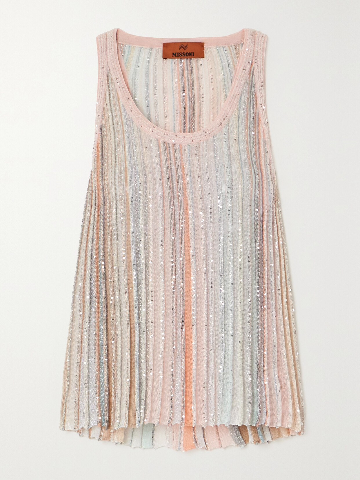 Missoni - Sequin-embellished Striped Metallic Ribbed-knit Tank - Pink