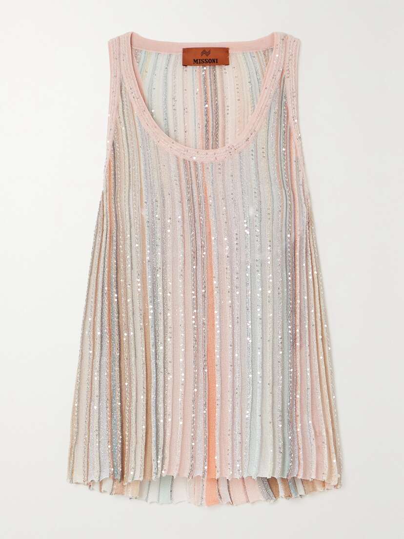 Missoni Sequin-embellished Striped Metallic Ribbed-knit Tank