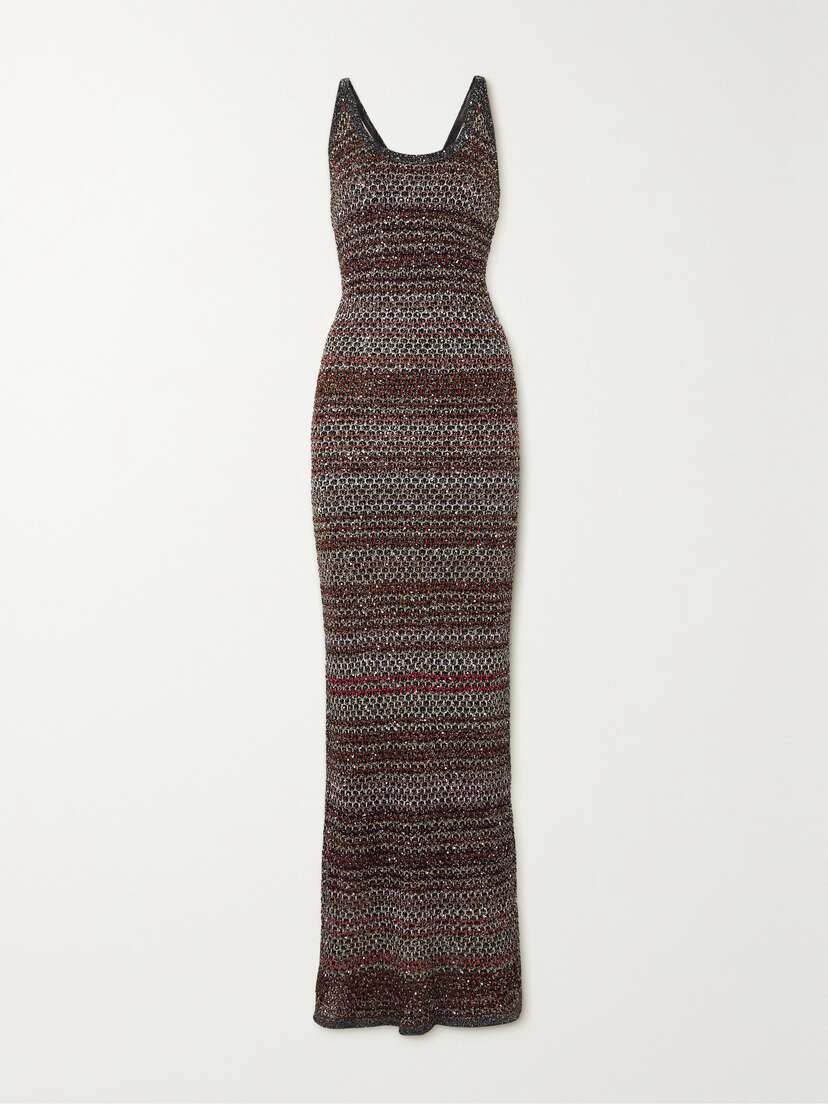 Missoni Sequin-embellished Striped Metallic Crochet-knit Maxi Dress