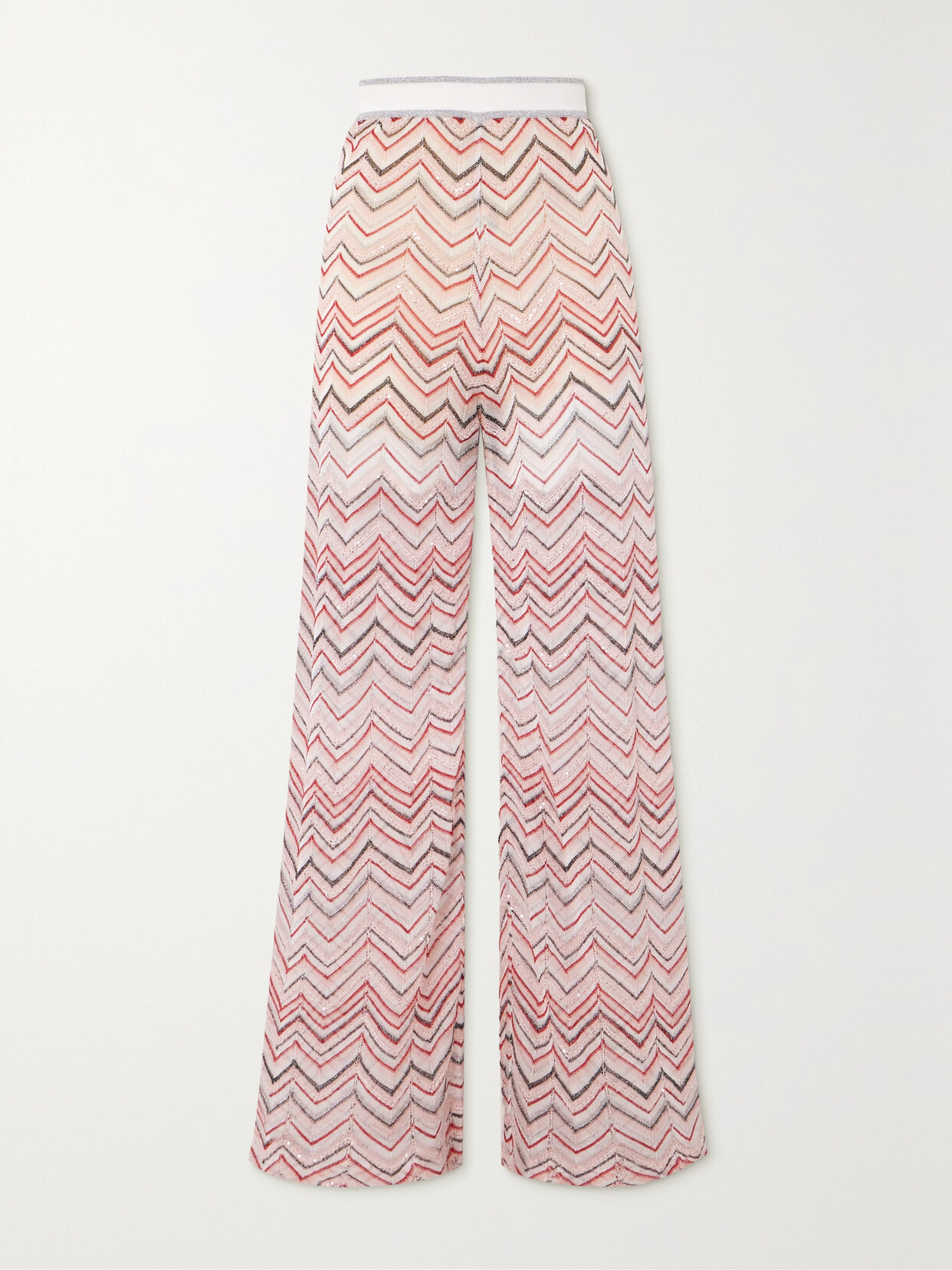 Missoni Sequin-embellished Metallic Crochet-knit Wide-leg Trousers In Ivory