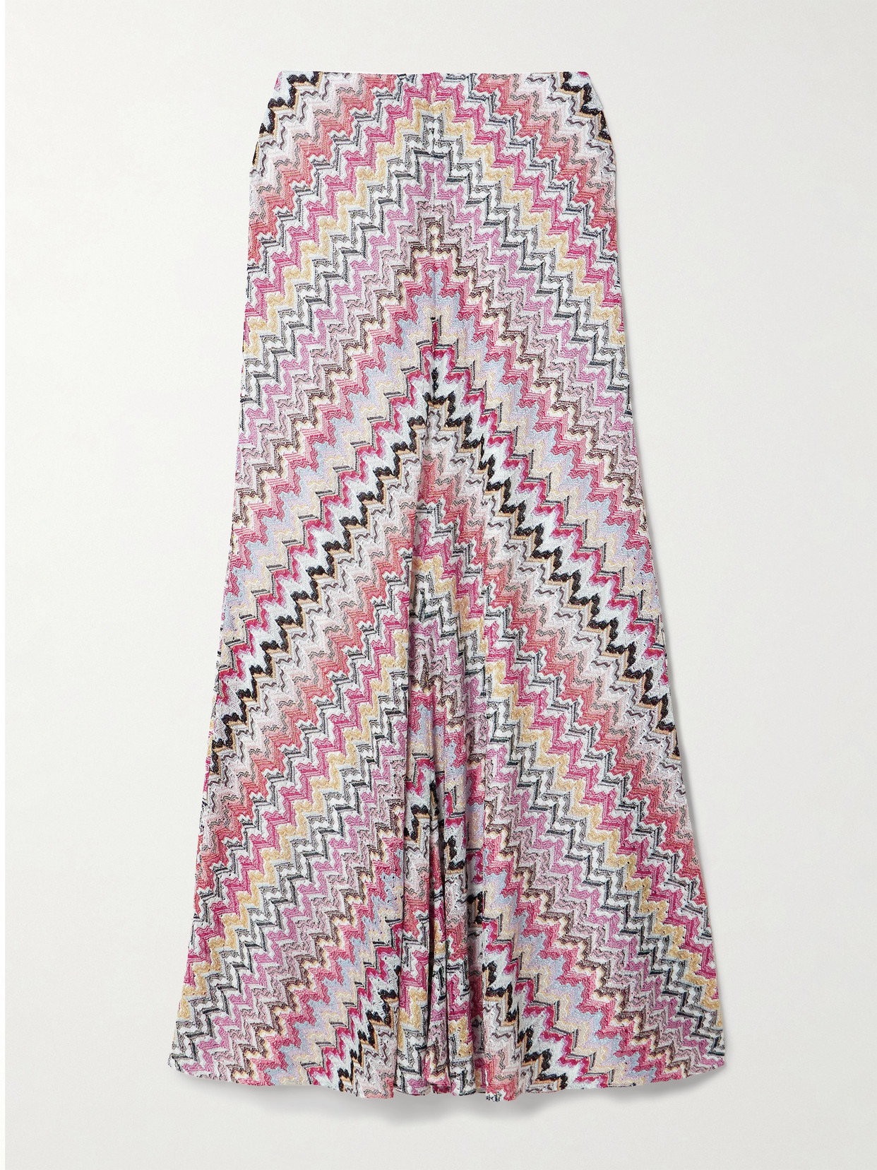 Shop Missoni Striped Metallic Crochet-knit Maxi Skirt In Pink