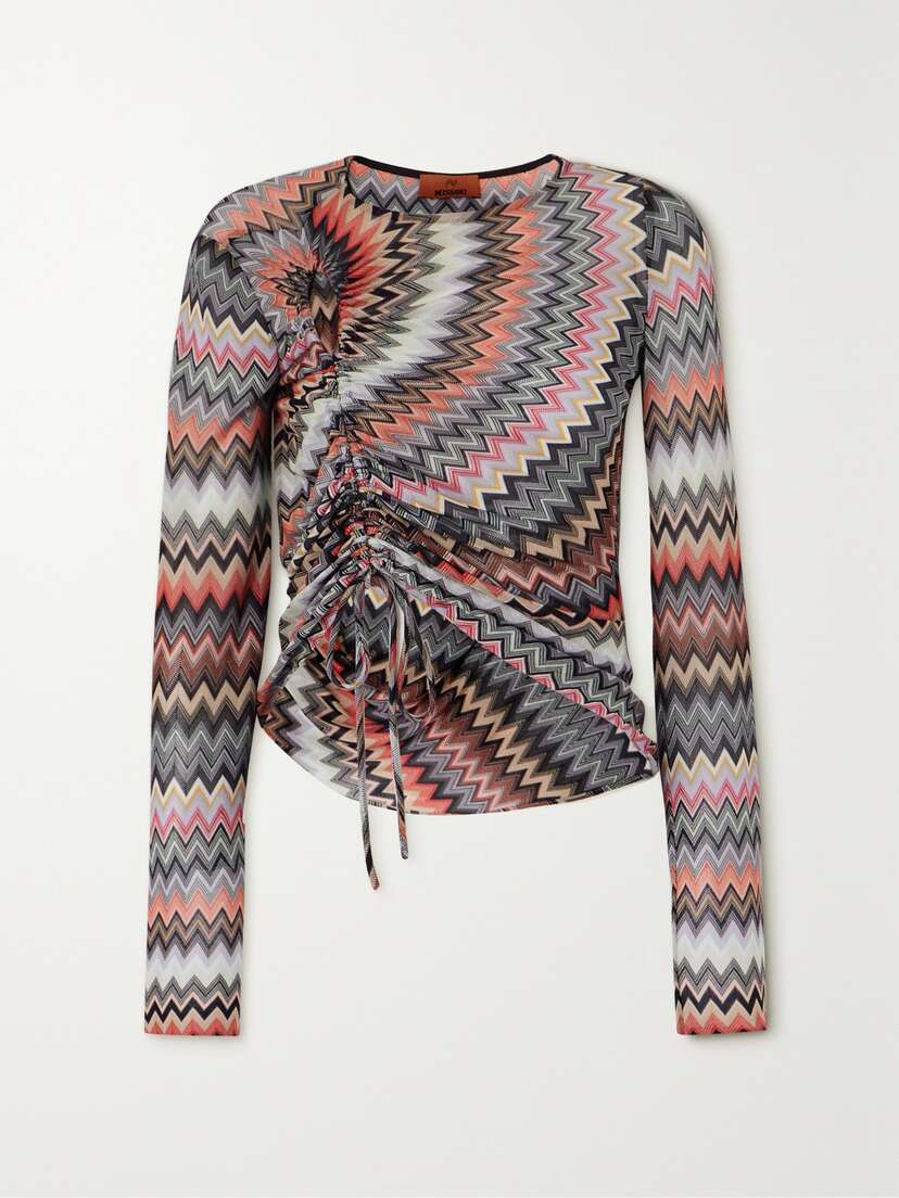 Missoni Gathered Cutout Crochet-knit Cotton-blend Top