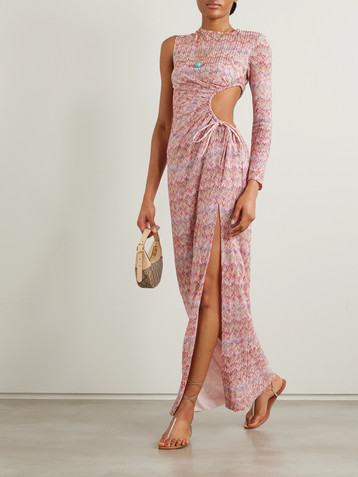 Missoni One-sleeve cutout metallic crochet-knit maxi dress
