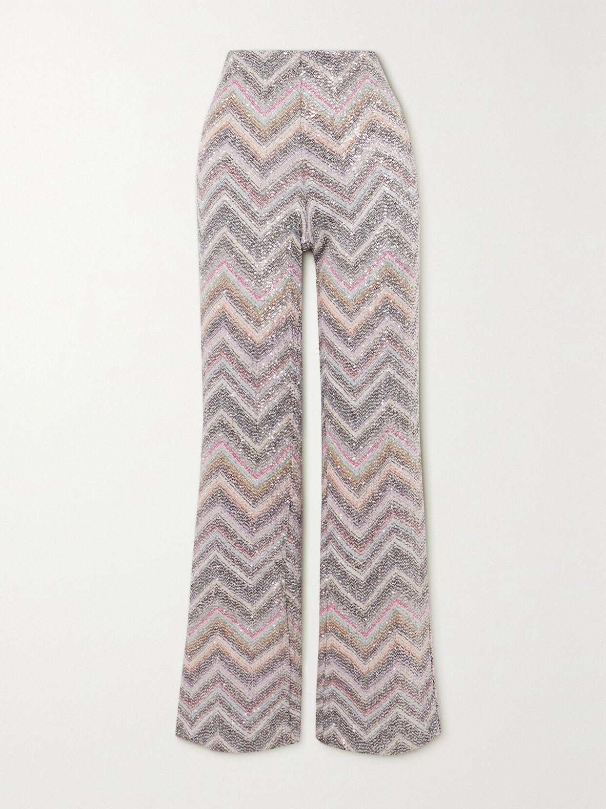 Missoni Striped Sequined Metallic Crochet-knit Flared Pants In Gray