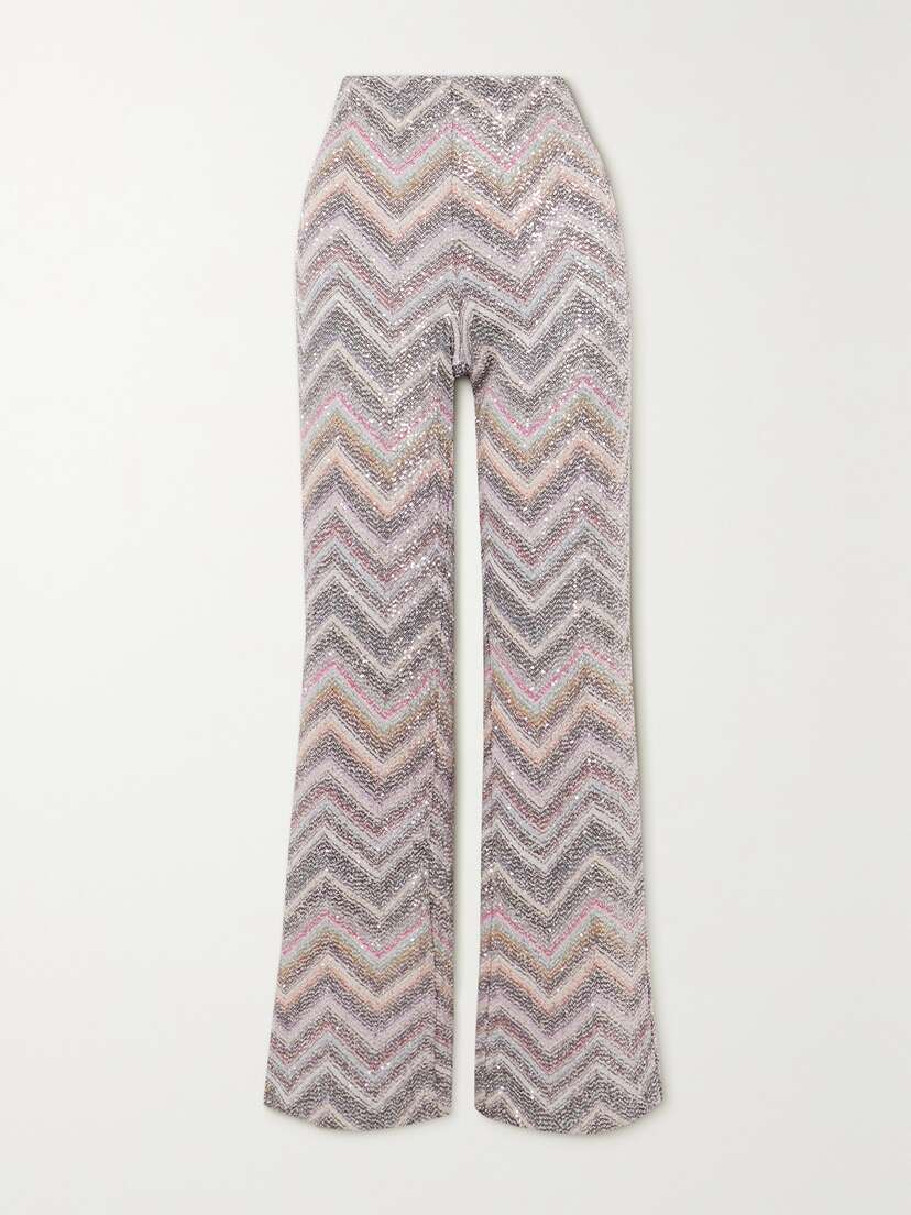 Missoni Striped Sequined Metallic Crochet-knit Flared Pants