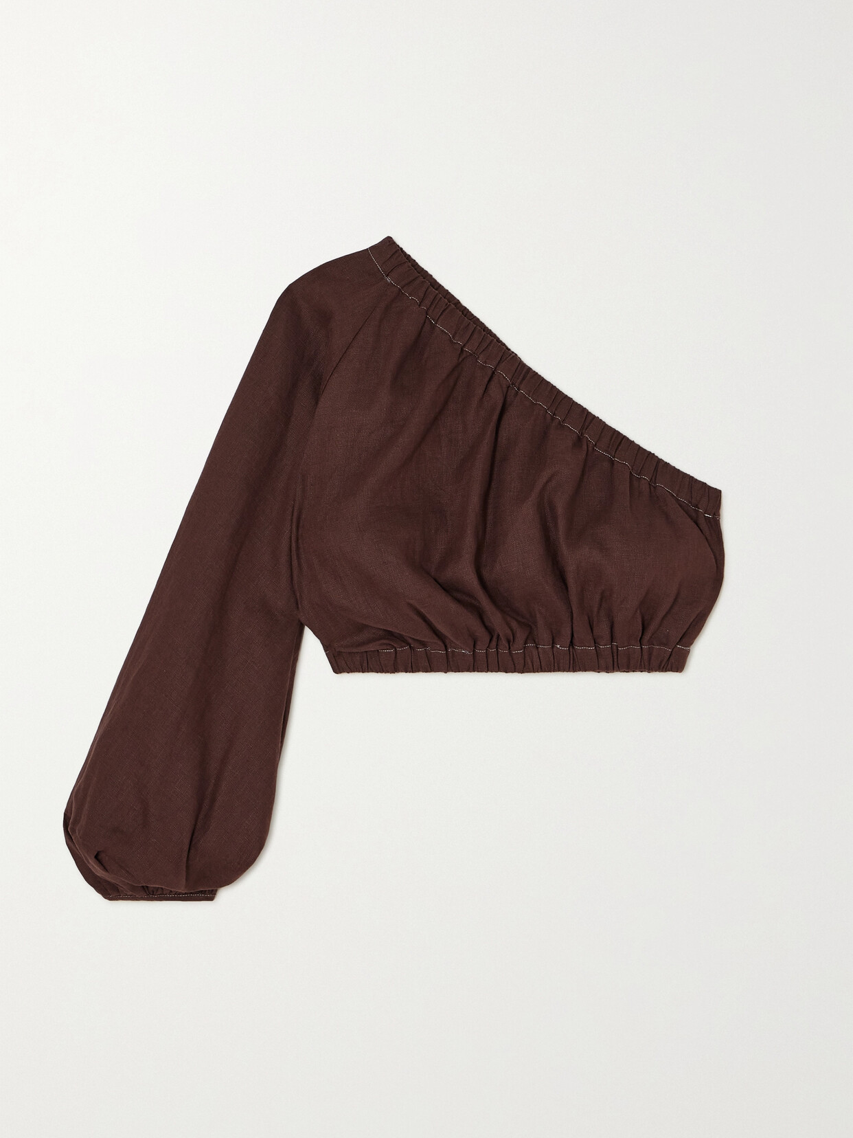 Faithfull The Brand + Net Sustain Annato Cropped One-shoulder Linen Top In Brown