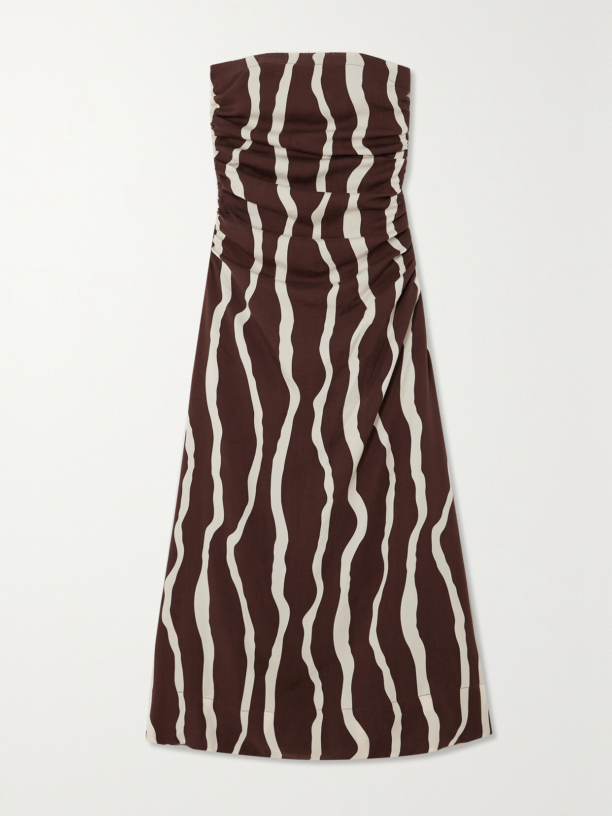 Faithfull The Brand + Net Sustain Sicilia Strapless Striped Lenzing Lyocell-satin Midi Dress In Brown