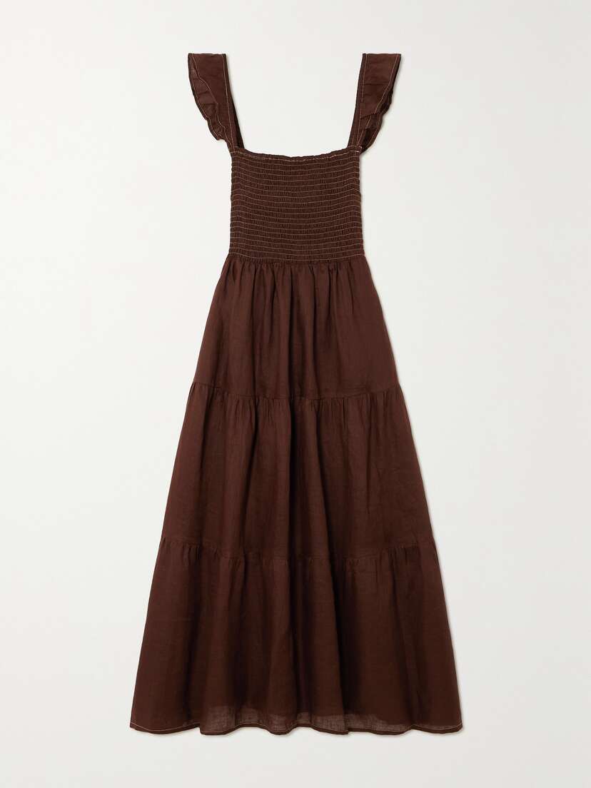 Faithfull + Net Sustain Benito Smocked Tiered Linen Midi Dress - xx large