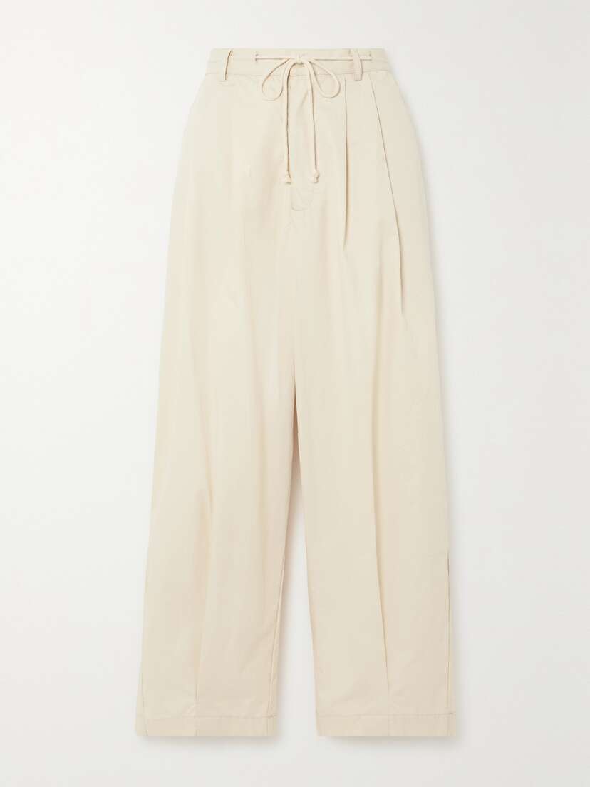 Deiji Studios Pleated Organic Cotton-twill Wide-leg Pants - x large
