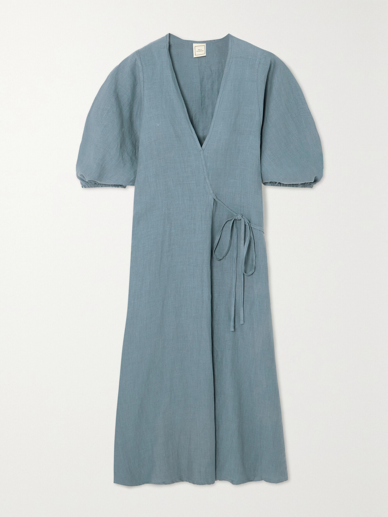 Deiji Studios Linen Wrap Dress - Blue