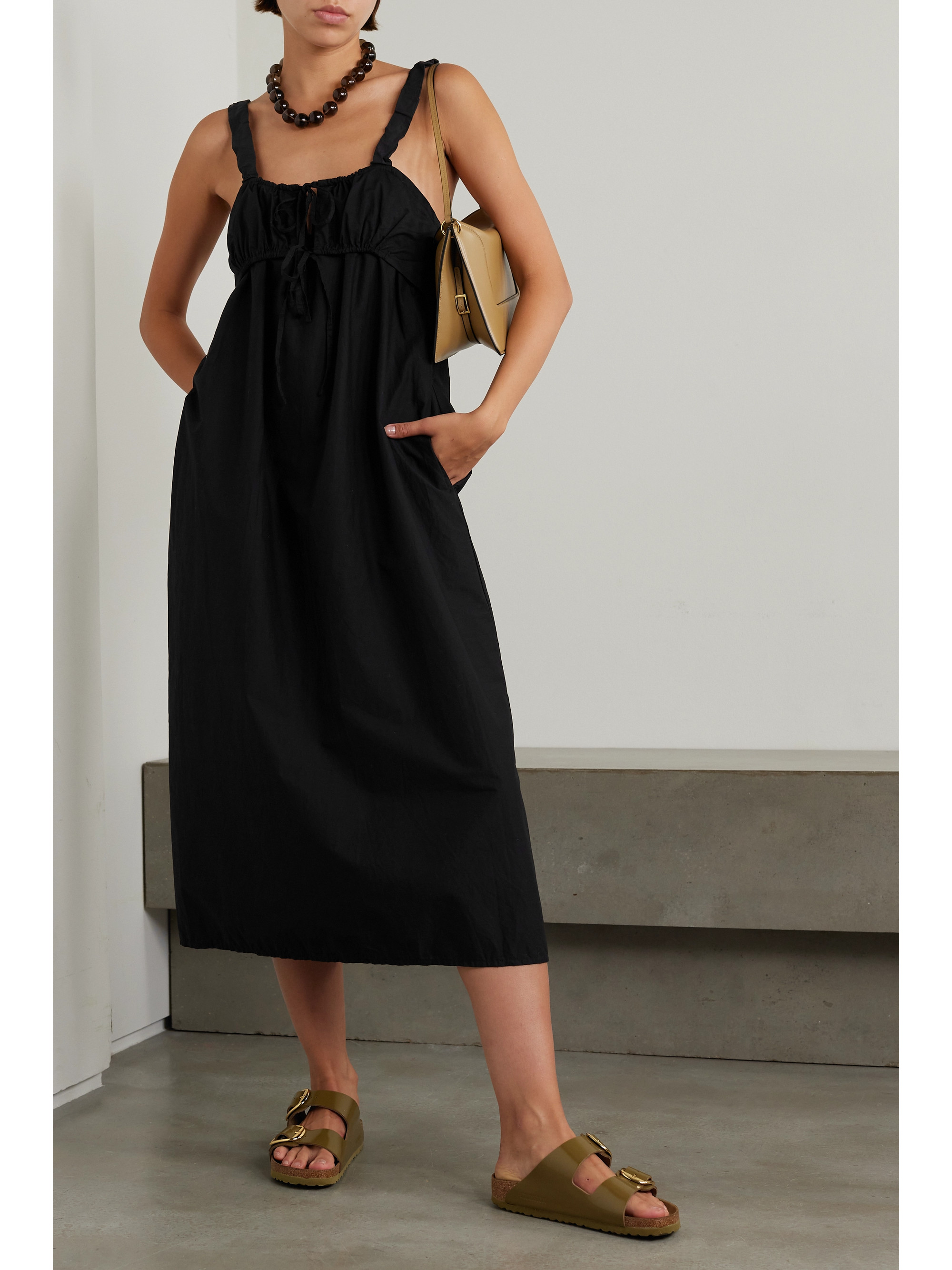 Deiji Studios Tie-detailed organic cotton-poplin midi dress