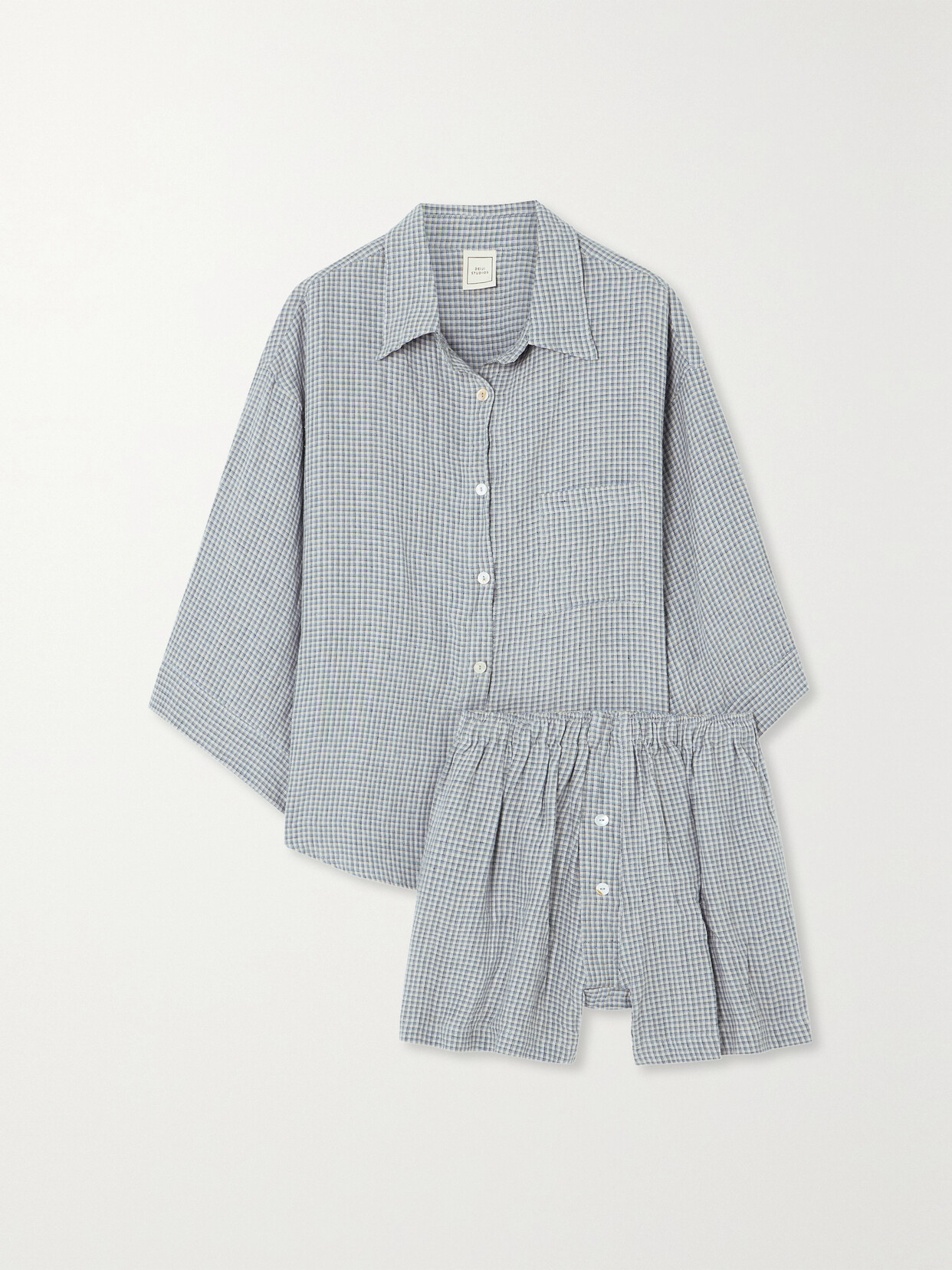 Deiji Studios The 03 Checked Linen Shirt And Shorts Set In Gray