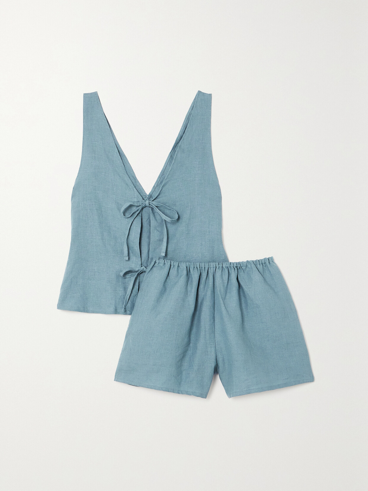 Deiji Studios Two Tie Linen Tank And Shorts Set In Blue