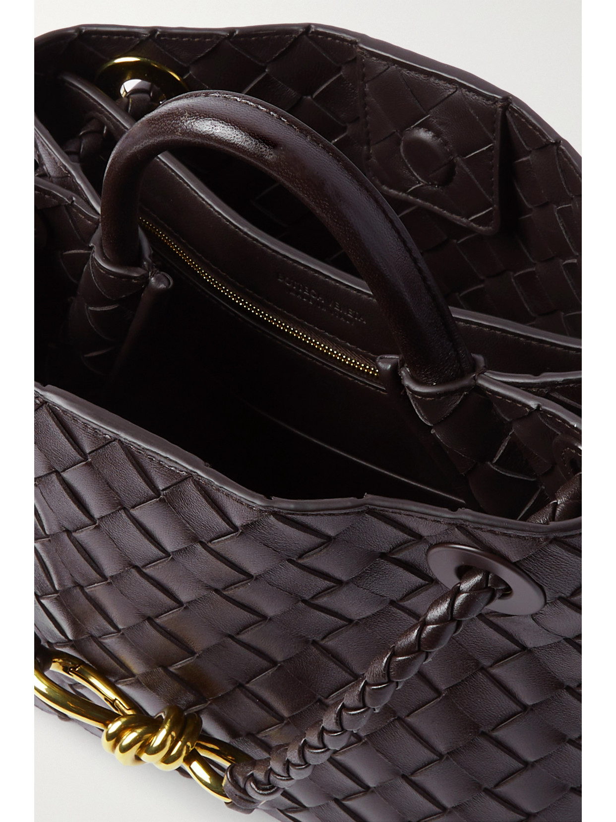 Bottega Veneta Andiamo Small Intrecciato Leather Tote In Brown