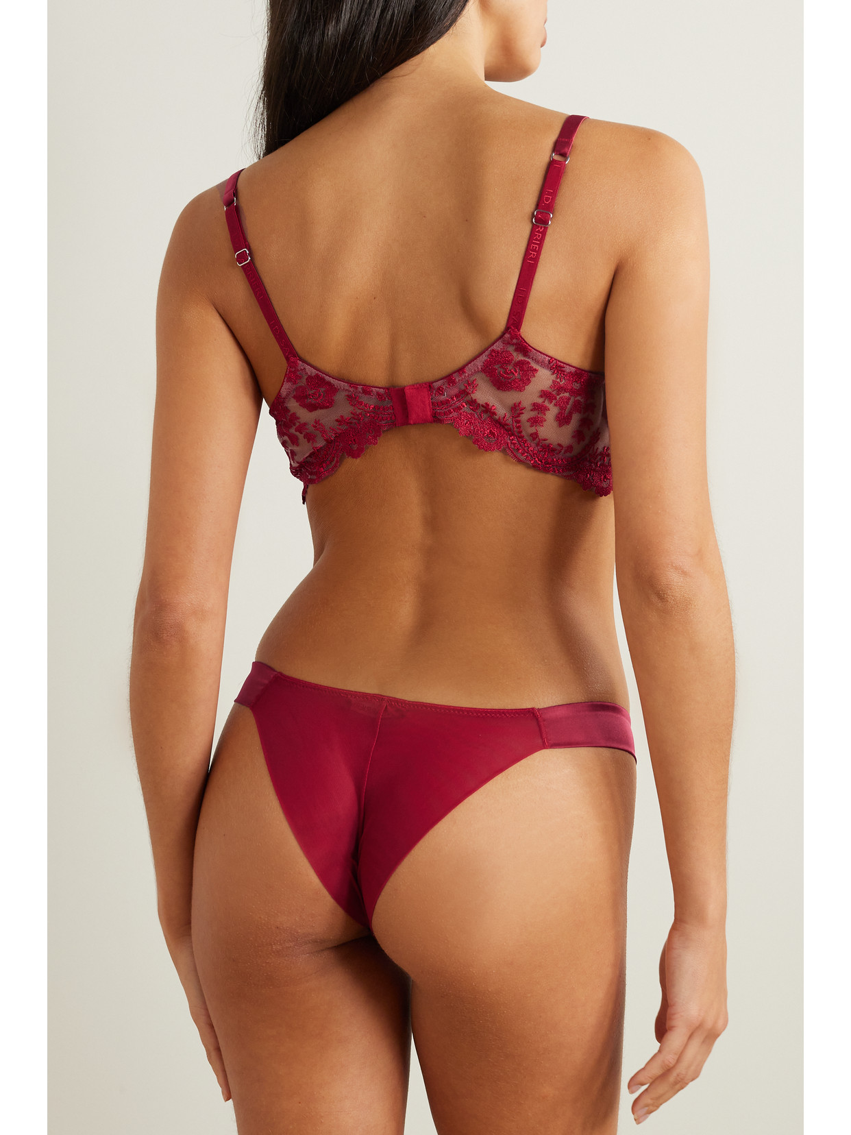 Shop Id Sarrieri + Net Sustain Tuscan Holiday Satin-trimmed Embroidered Tulle Underwired Bra In Red