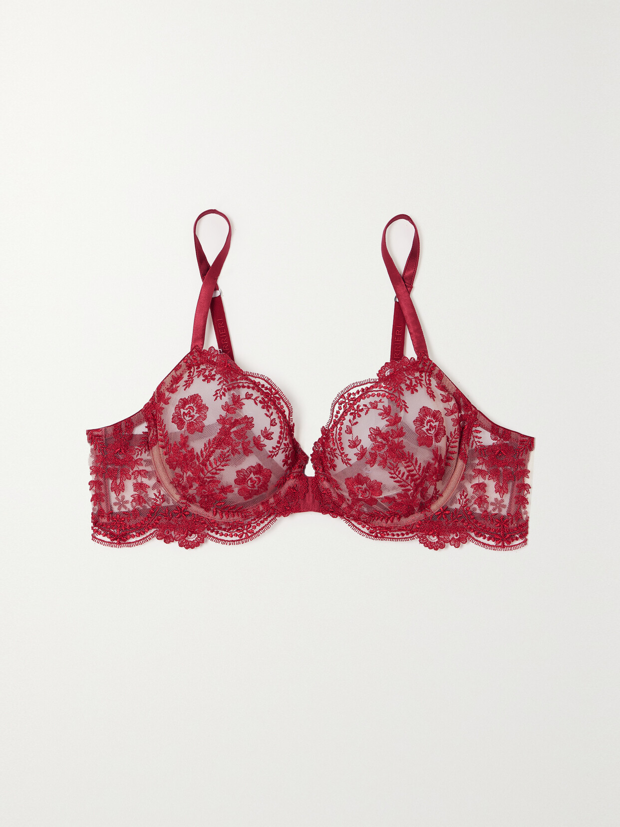 Id Sarrieri Tuscan Holiday Satin-trimmed Embroidered Tulle Underwired Bra In Red