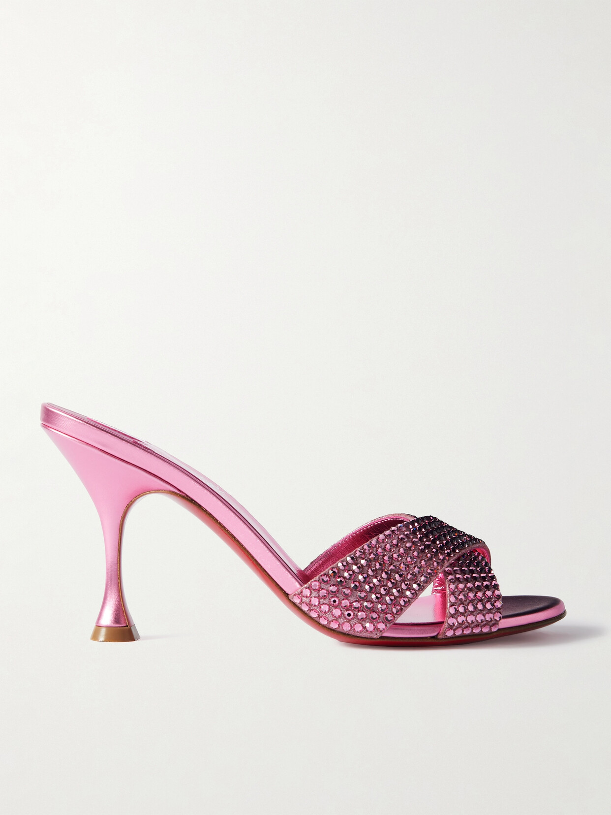 Shop Christian Louboutin Mariza Is Back Strass 85 Crystal-embellished Metallic Leather Mules In Pink