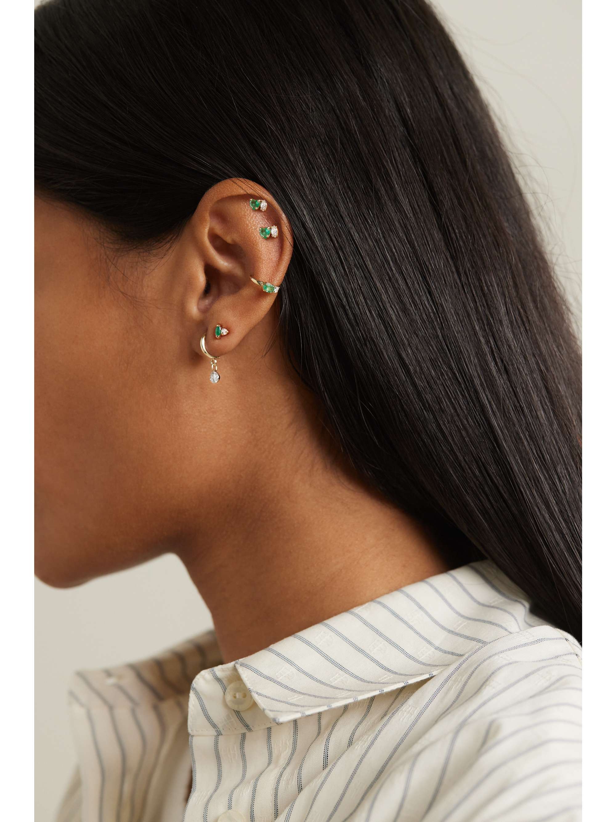 STONE AND STRAND Green Goddess 10karat gold, emerald and diamond ear
