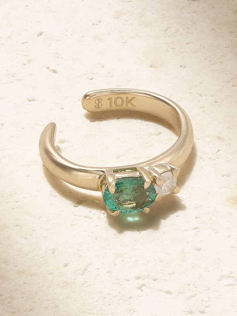 STONE AND STRAND Green Goddess 10-karat Gold, Emerald And Diamond Ear Cuff