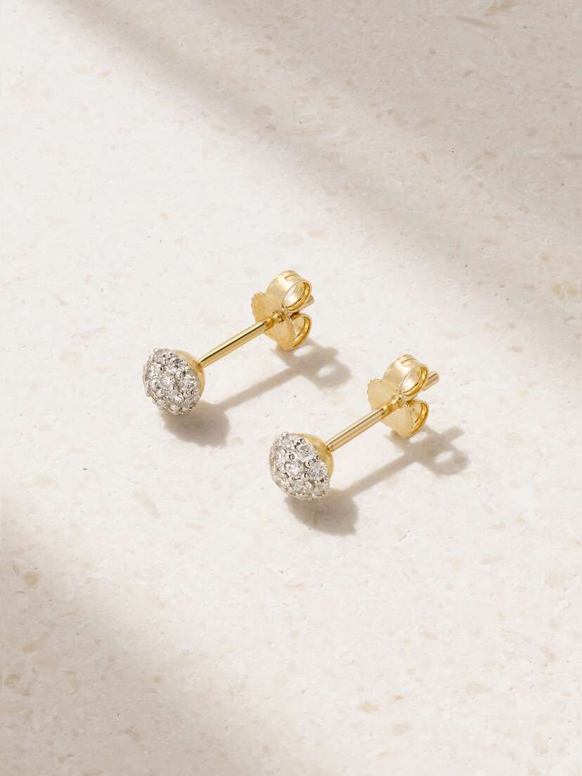 STONE AND STRAND Dainty Mirror Ball 10-karat Gold Diamond Earrings
