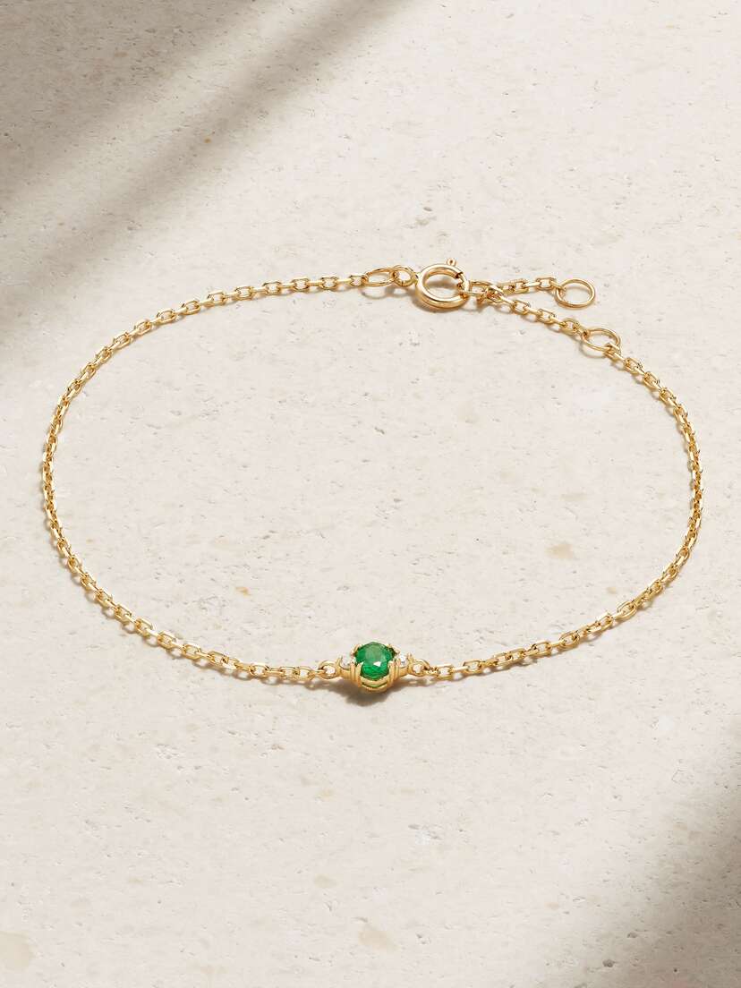 STONE AND STRAND Dainty Luxe 10-karat Gold, Emerald And Diamond Bracelet