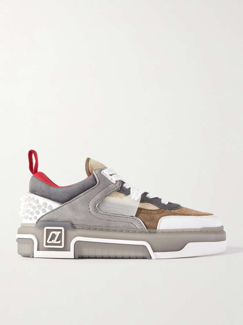Christian Louboutin Astroloubi Stud-embellished Suede, Leather And Mesh Sneakers