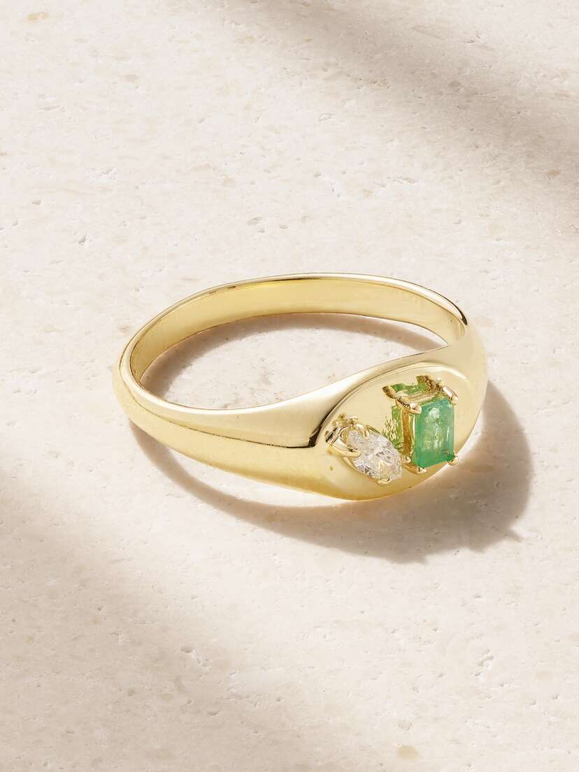 STONE AND STRAND 10-karat Gold, Emerald And Diamond Signet Ring
