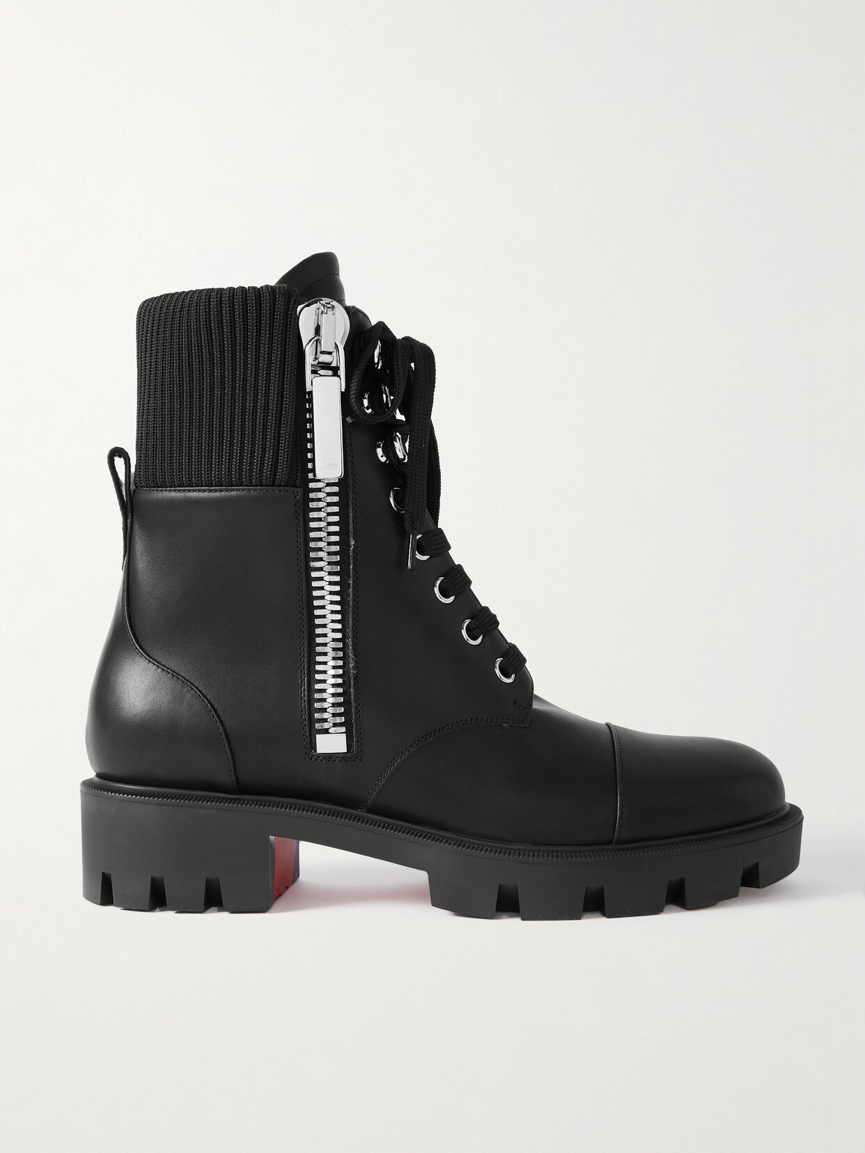 Shop Christian Louboutin En Hiver Lug 40 Ribbed Knit-trimmed Leather Ankle Boots In Black