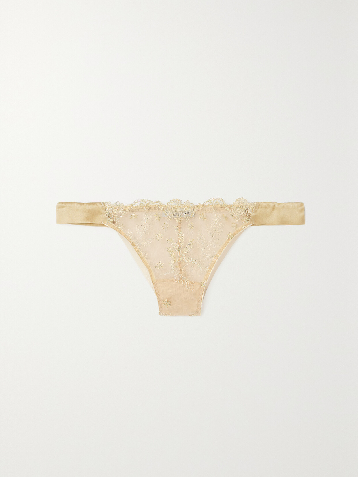 I.d. Sarrieri Plein Soleil Satin-trimmed Embroidered Tulle Thong In Gold