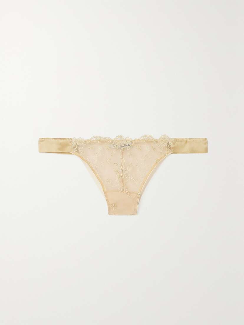 I.D. Sarrieri + Net Sustain Plein Soleil Satin-trimmed Embroidered Tulle Thong