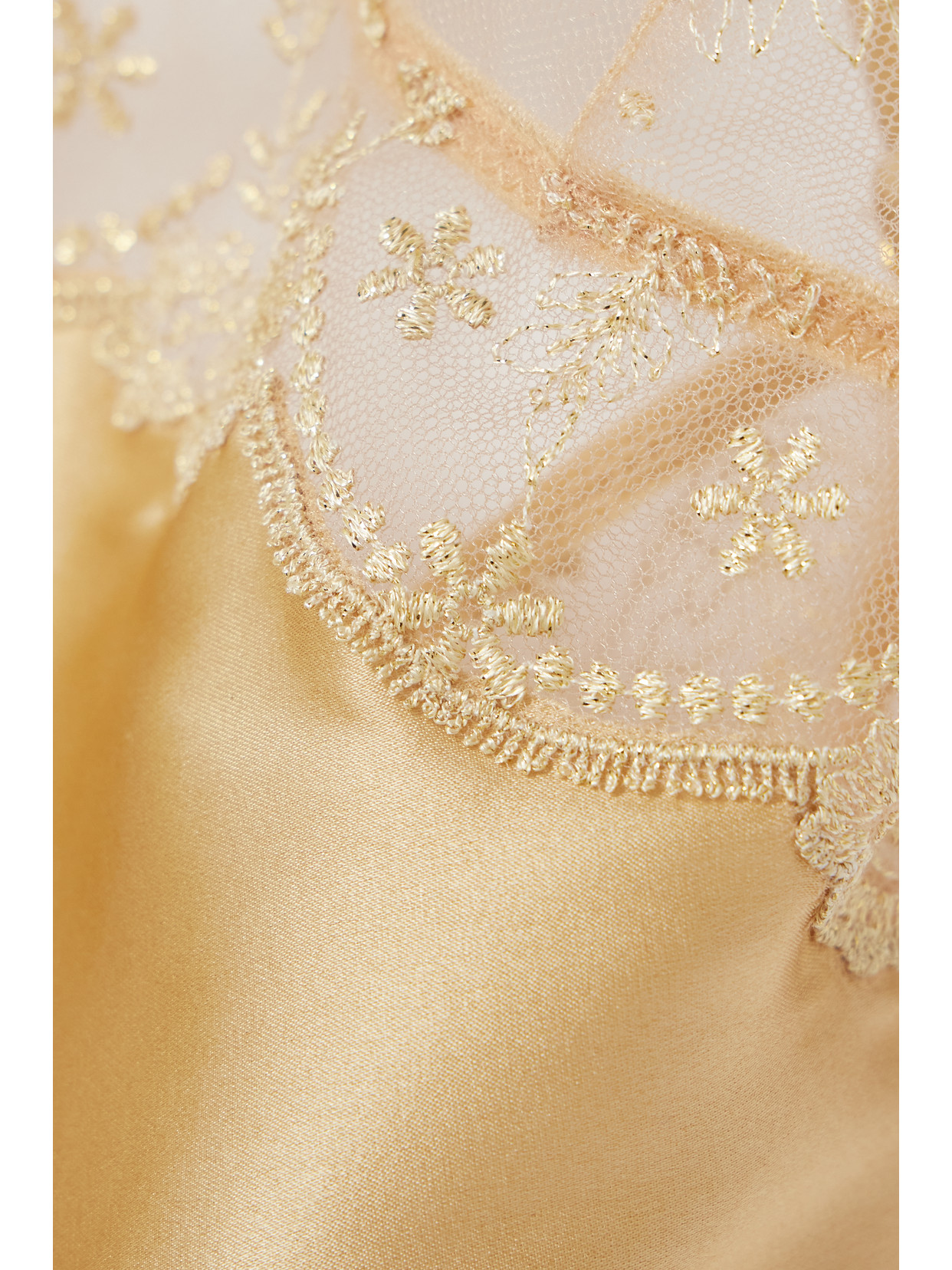 Shop Id Sarrieri + Net Sustain Plein Solei Embroidered Tulle-trimmed Silk-blend Satin Chemise In Gold