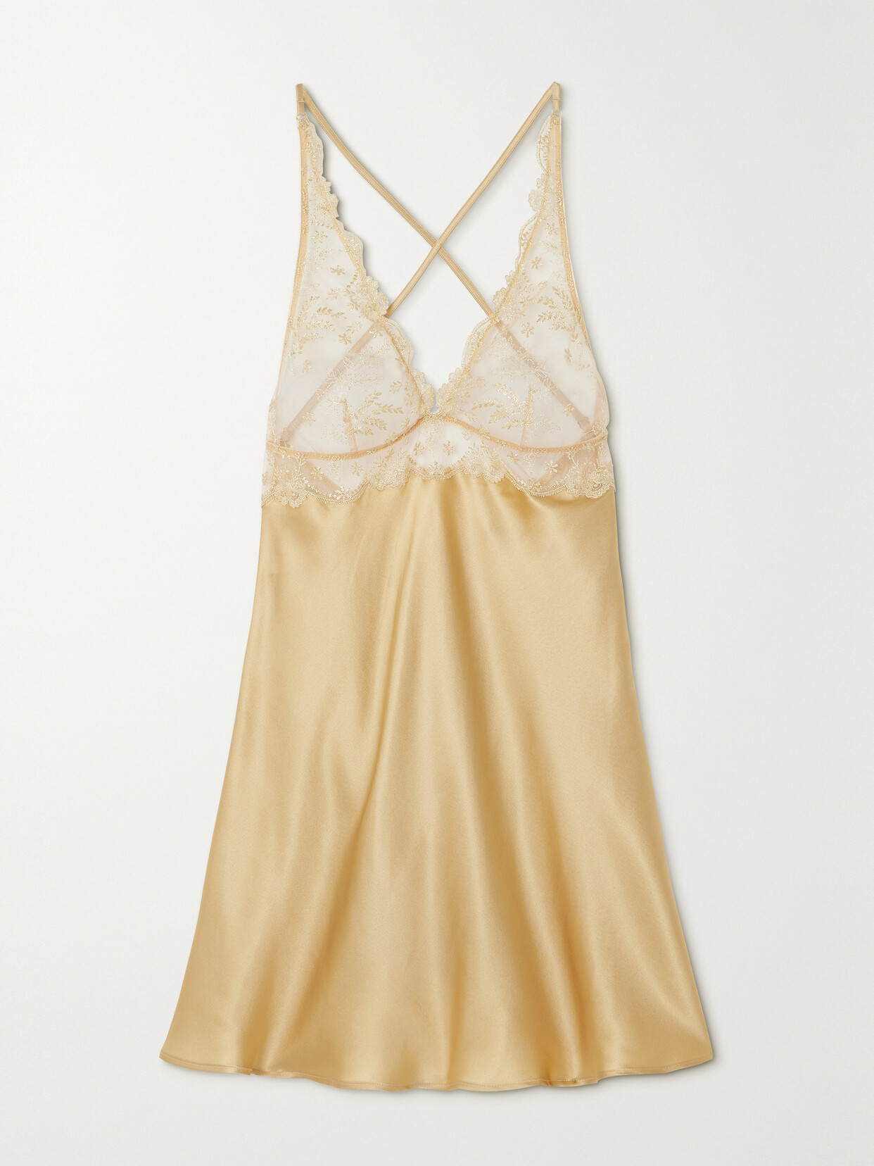 I.D. Sarrieri - + Net Sustain Plein Solei Embroidered Tulle-trimmed Silk-blend Satin Chemise - Gold