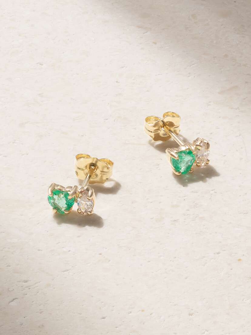 STONE AND STRAND 10-karat Gold, Emerald And Diamond Earrings