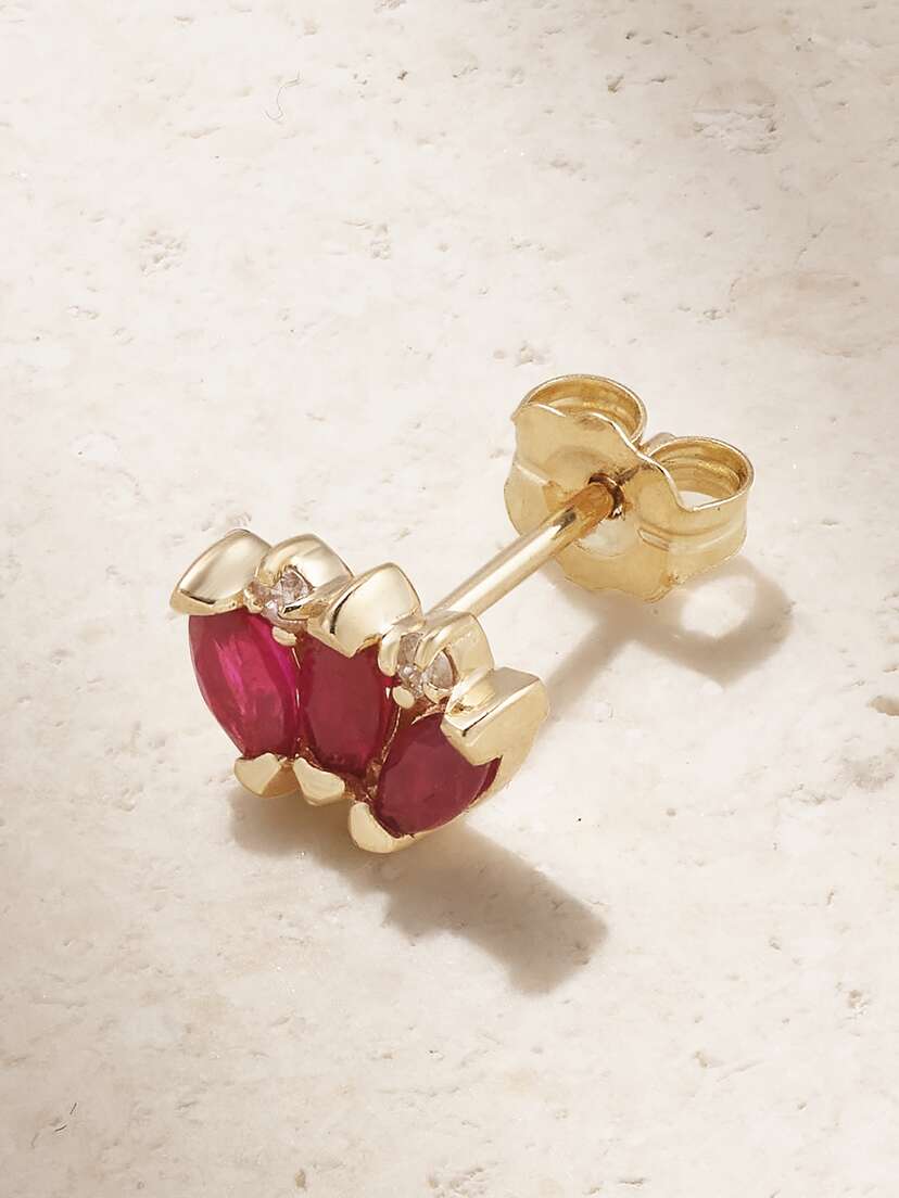STONE AND STRAND 10-karat Gold, Ruby And Diamond Single Earring