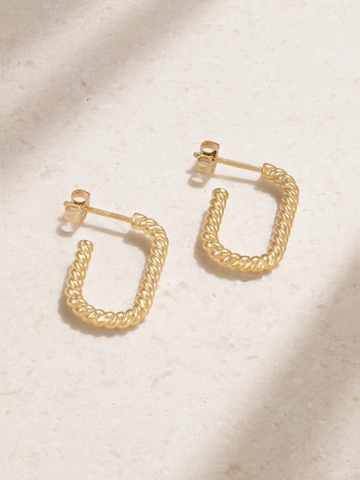Stone And Strand Twist 10-karat Gold Hoop Earrings