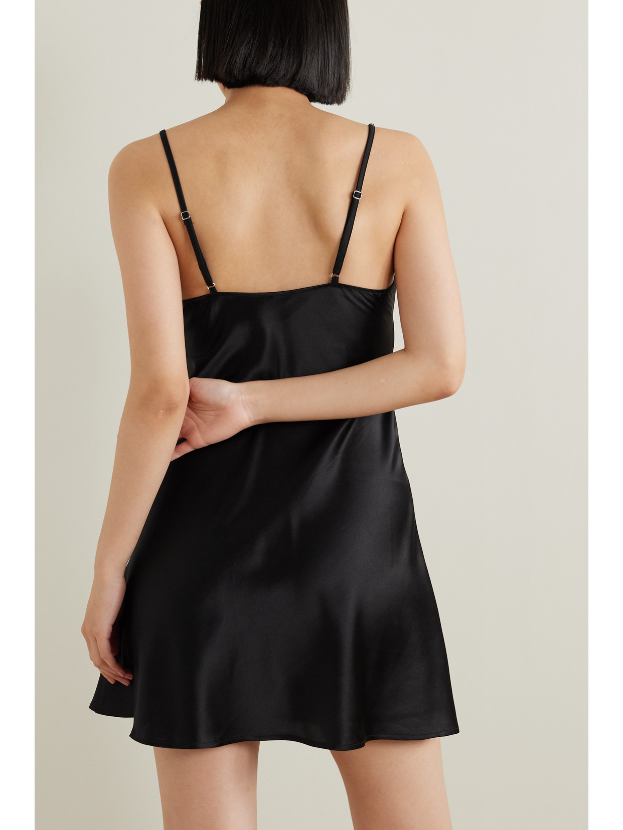Id Sarrieri Dancing In The Moonlight Swarovski Crystal-embellished Silk-satin Chemise In Black