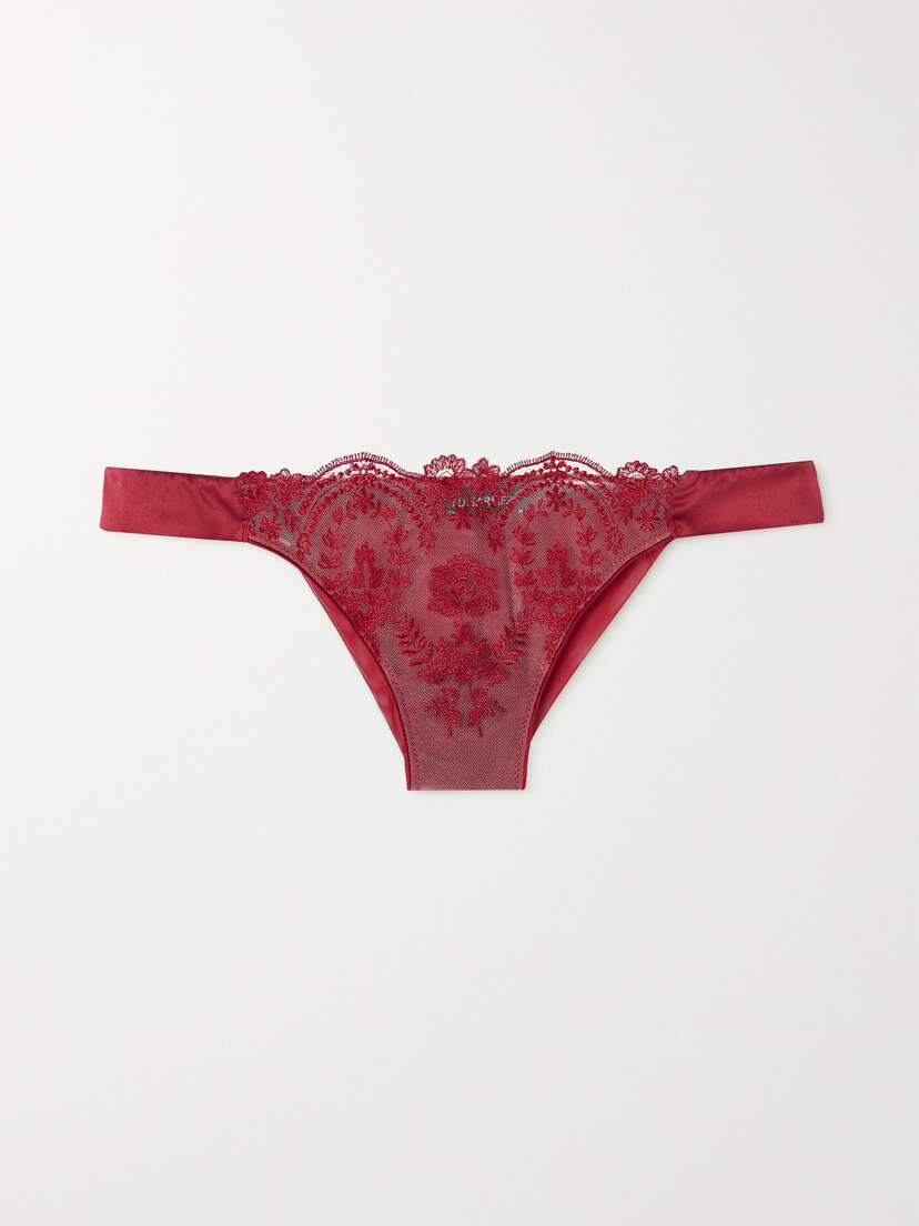 I.D. Sarrieri + Net Sustain Tuscan Holiday Satin-trimmed Embroidered Tulle Thong