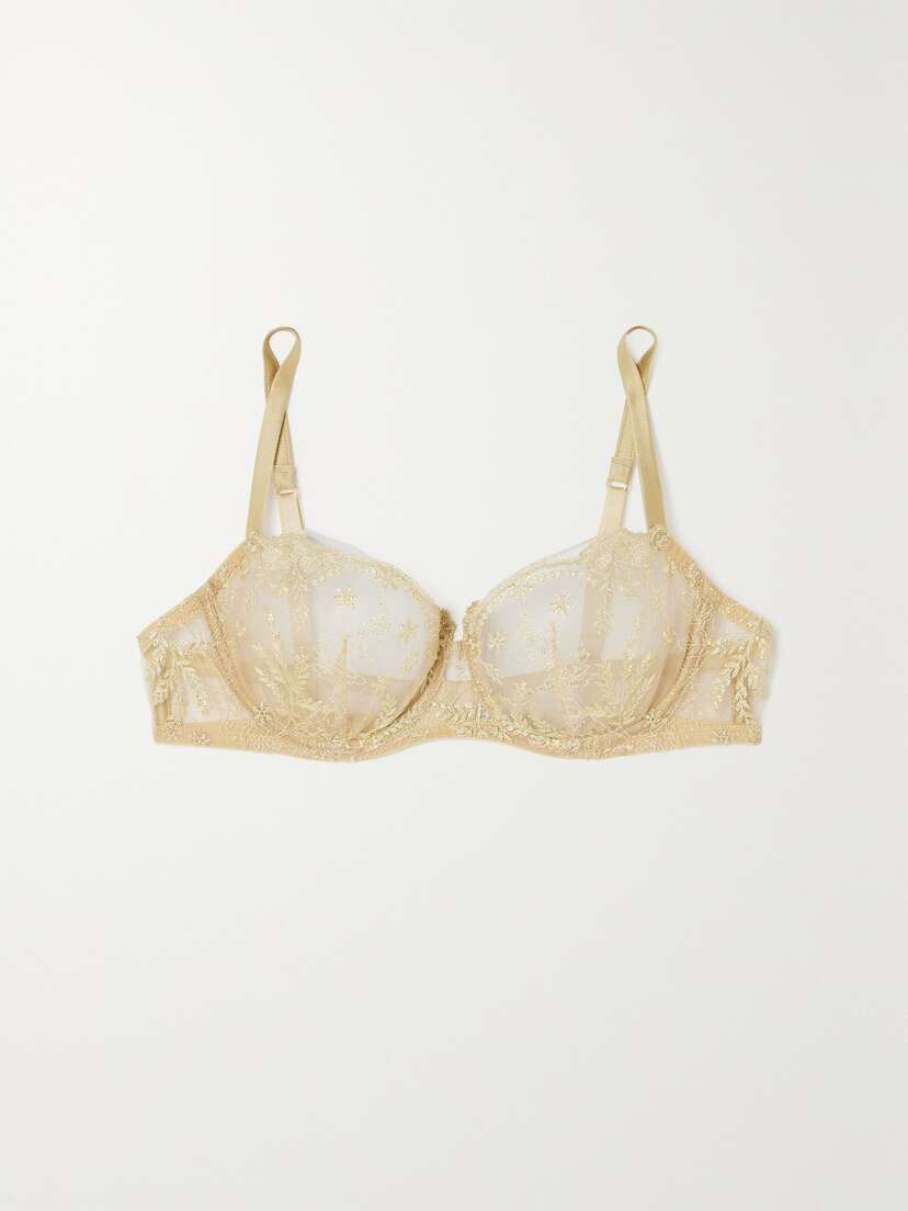 I.D. Sarrieri + Net Sustain Plein Solei Satin-trimmed Embroidered Silk-blend Tulle Underwired Soft-cup Bra