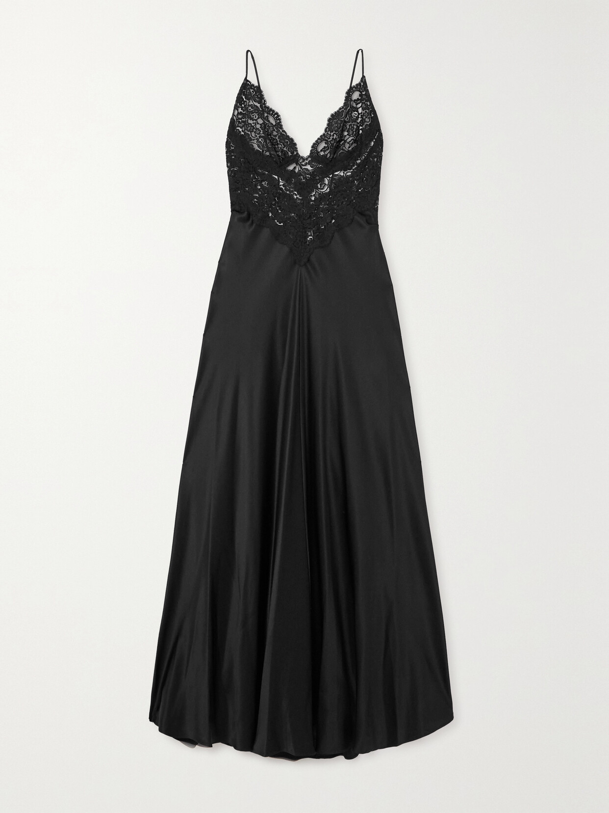 Rodarte Silk-satin And Cotton-blend Lace Maxi Dress - Black