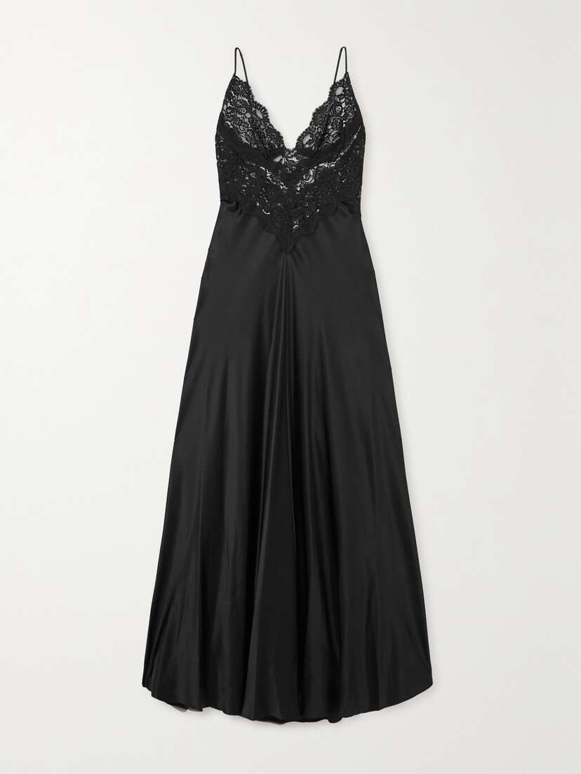 Rodarte Silk-satin And Cotton-blend Lace Maxi Dress