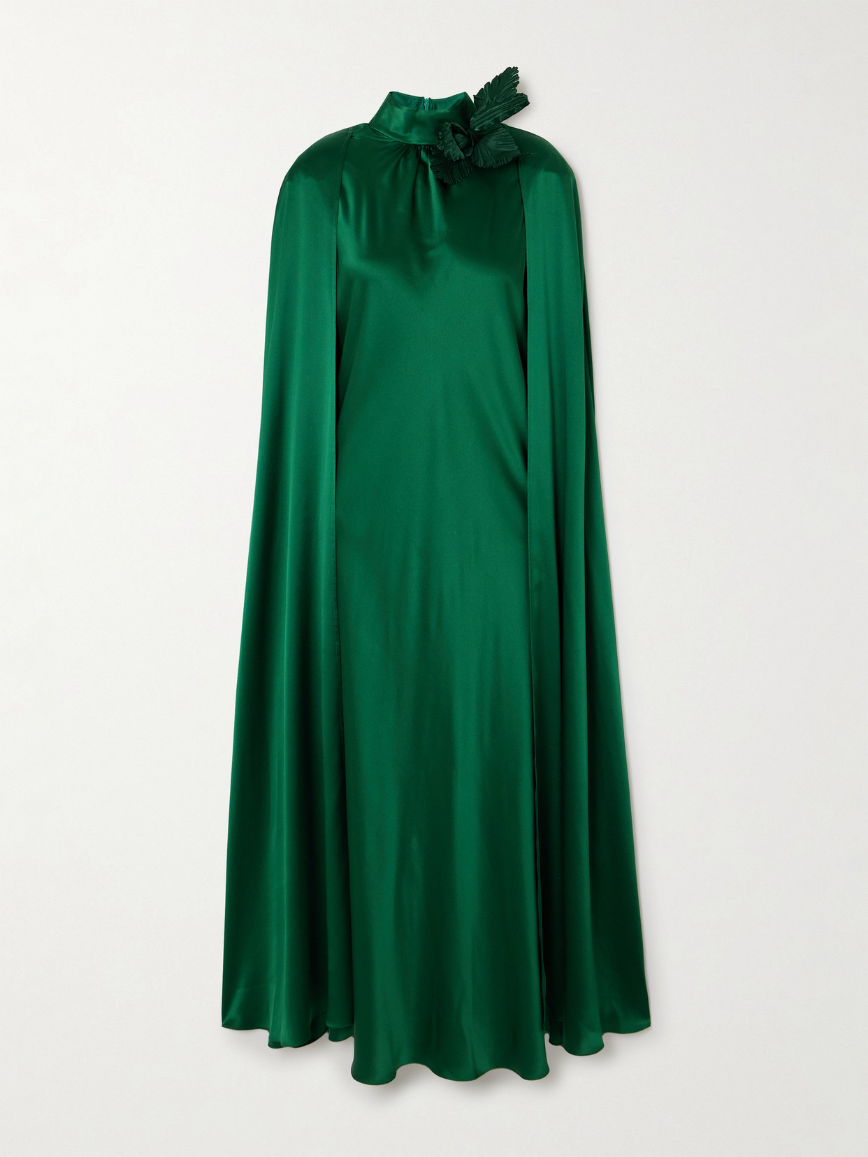 Rodarte Cape-effect Appliquéd Silk-charmeuse Gown - Green