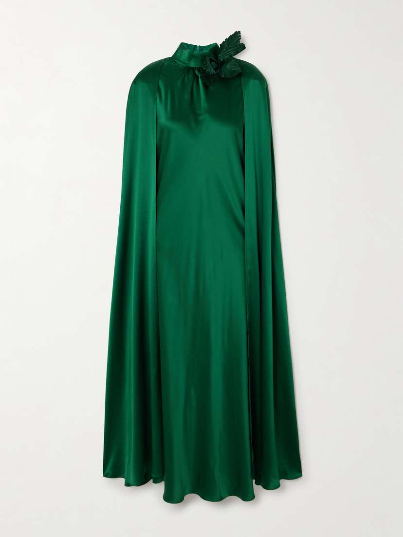 Rodarte Cape-effect Appliquéd Silk-charmeuse Gown