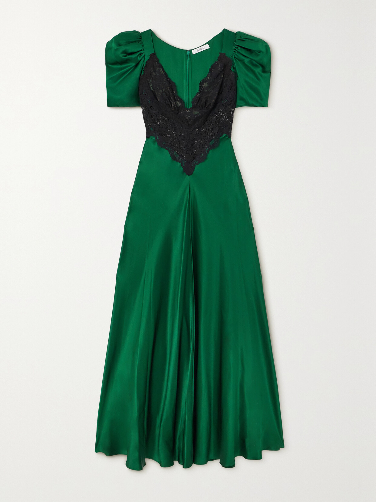 Rodarte Lace-trimmed Silk-satin Maxi Dress - Green
