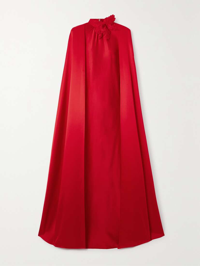 Rodarte Cape-effect Appliquéd Silk-charmeuse Gown