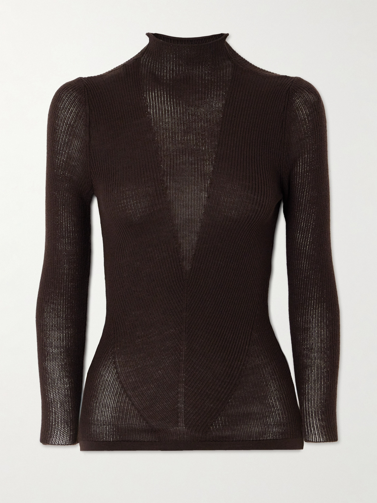 Wolford + Net Sustain Aurora Ribbed Wool Turtleneck Sweater In Brown