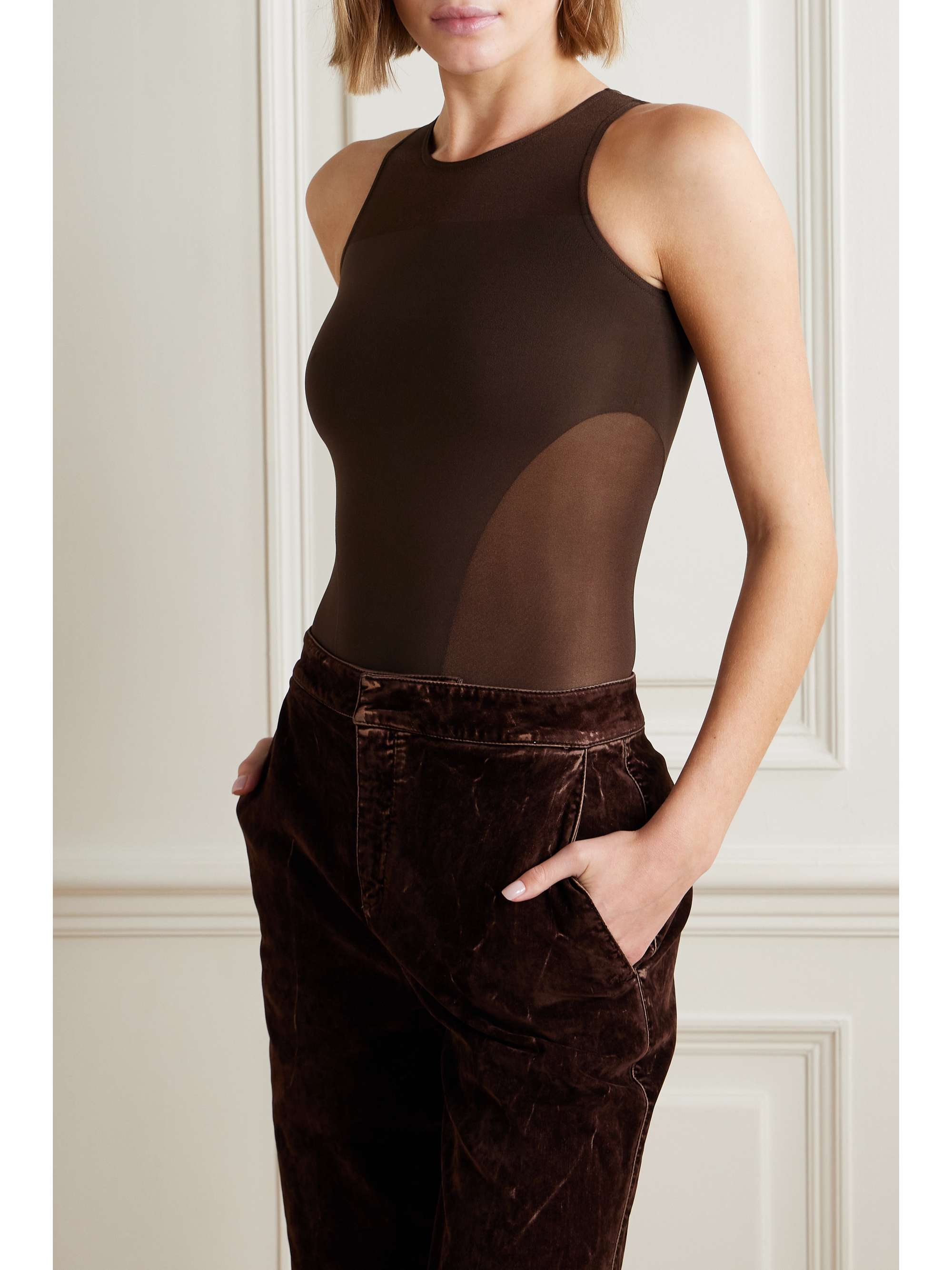 + NET SUSTAIN mesh-paneled stretch-jersey bodysuit