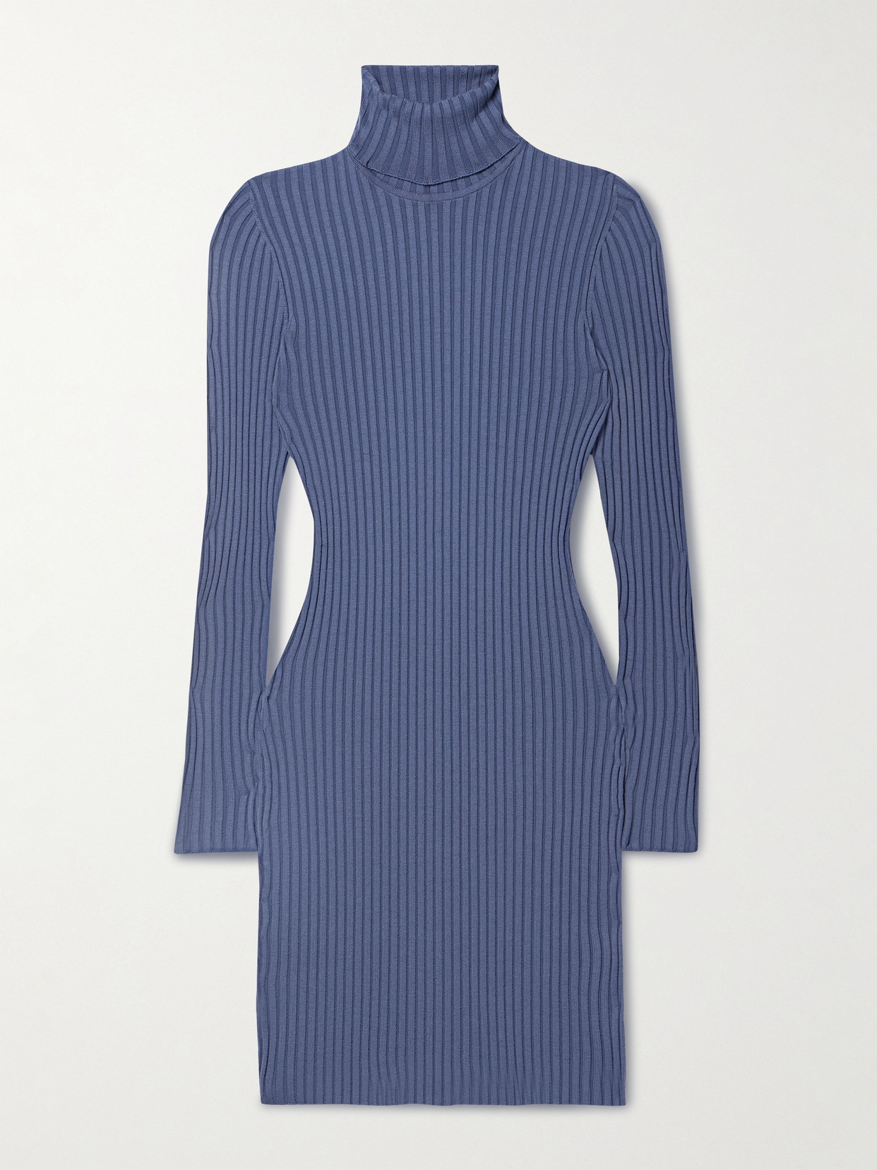 Wolford Ribbed Merino Wool-blend Turtleneck Mini Dress In Blue