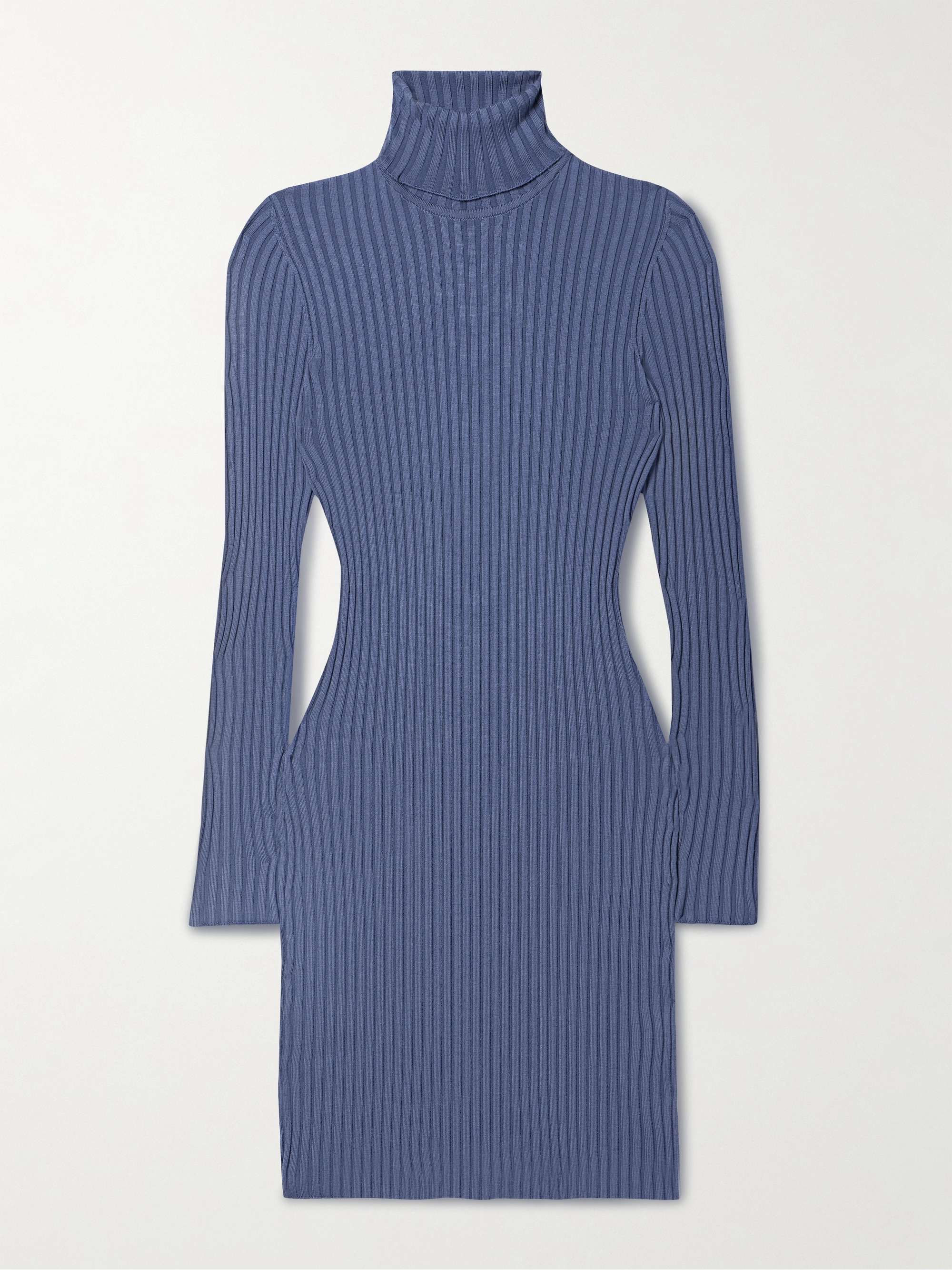 Ribbed merino wool-blend turtleneck mini dress