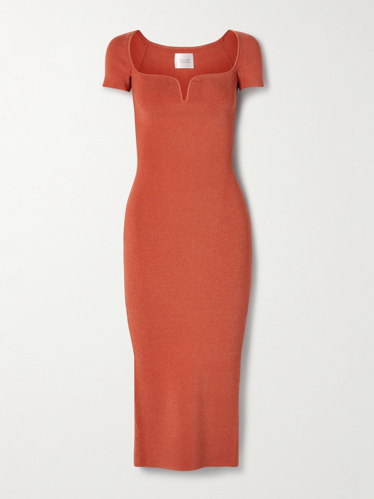 Galvan Gaia Metallic Ribbed-knit Midi Dress In Orange