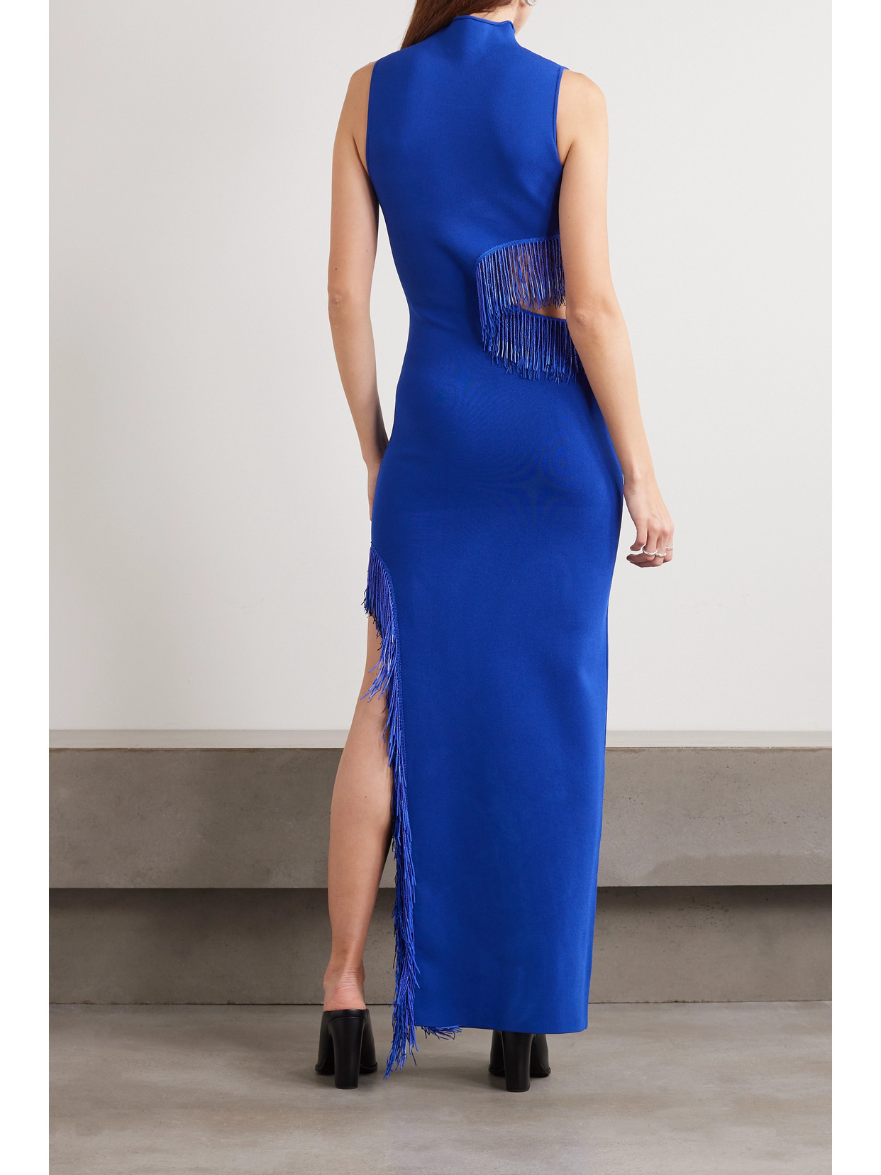 Galvan Nova Beaded Cutout Knit Maxi Dress In Blue